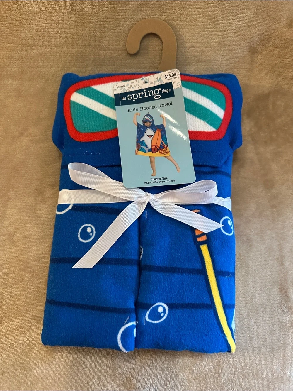 Kids' Blue Hooded Towel with Red Trim